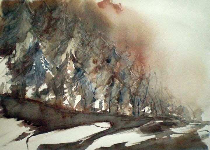 Painting titled "snow in the mountain" by Giorgio Gosti, Original Artwork, Watercolor