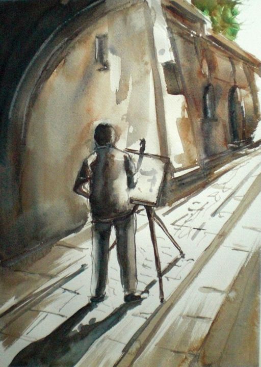 Painting titled "the painter" by Giorgio Gosti, Original Artwork, Watercolor