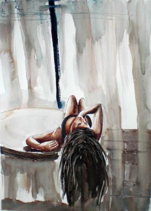 Schilderij getiteld "woman lying" door Giorgio Gosti, Origineel Kunstwerk, Aquarel