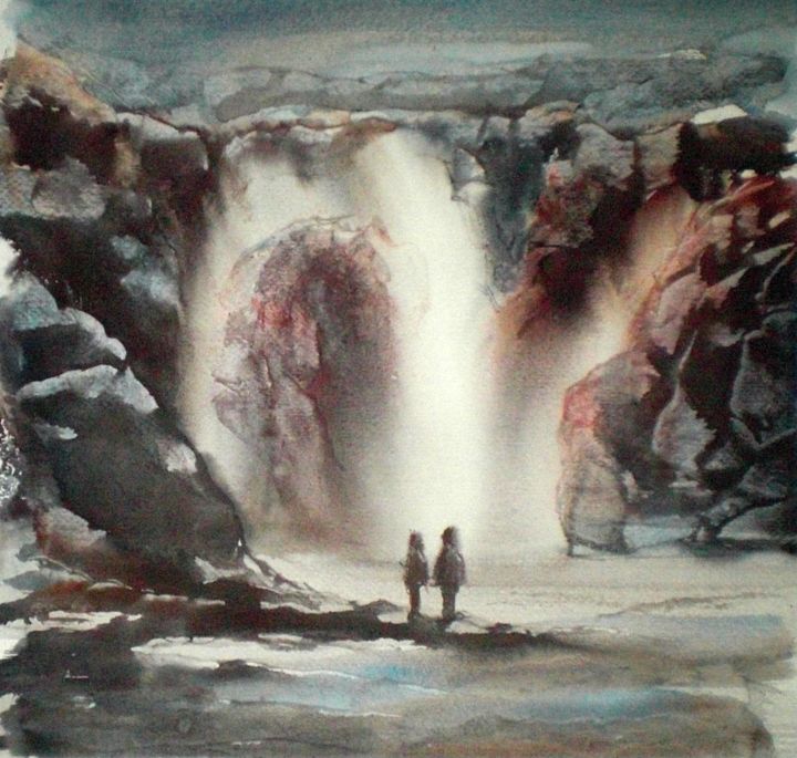Painting titled "waterfall-" by Giorgio Gosti, Original Artwork, Watercolor