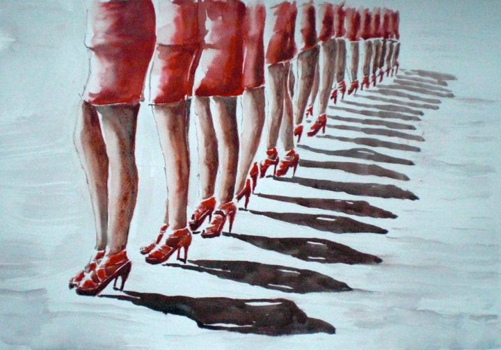 Painting titled "legs parade" by Giorgio Gosti, Original Artwork, Watercolor