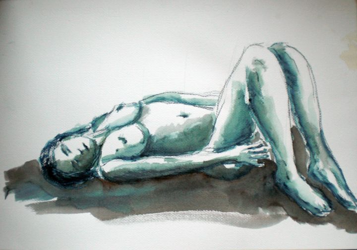 Peinture intitulée "lying woman" par Giorgio Gosti, Œuvre d'art originale, Aquarelle