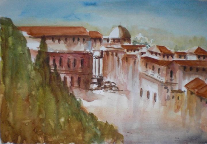 Painting titled "view from Campidogl…" by Giorgio Gosti, Original Artwork, Watercolor