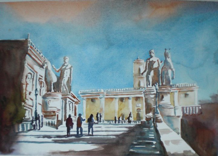 Painting titled "Campidoglio - Rome" by Giorgio Gosti, Original Artwork, Watercolor