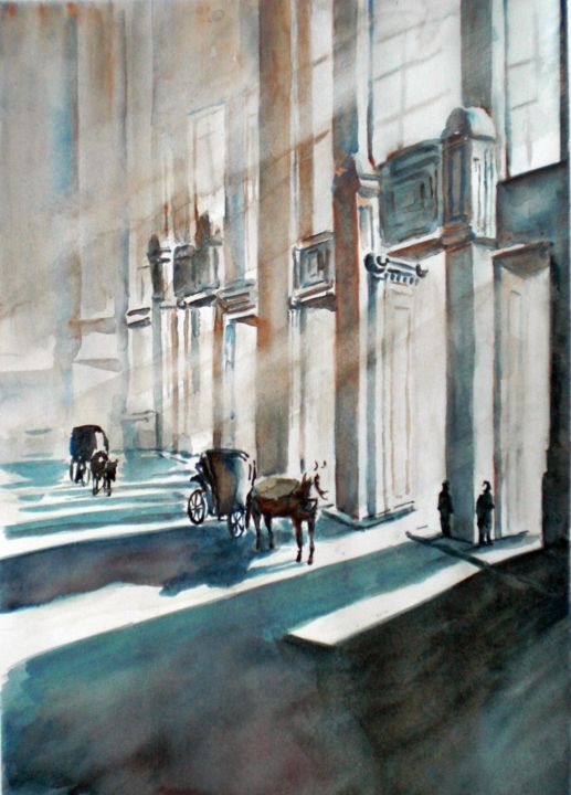 Painting titled "old Milan's station" by Giorgio Gosti, Original Artwork, Watercolor