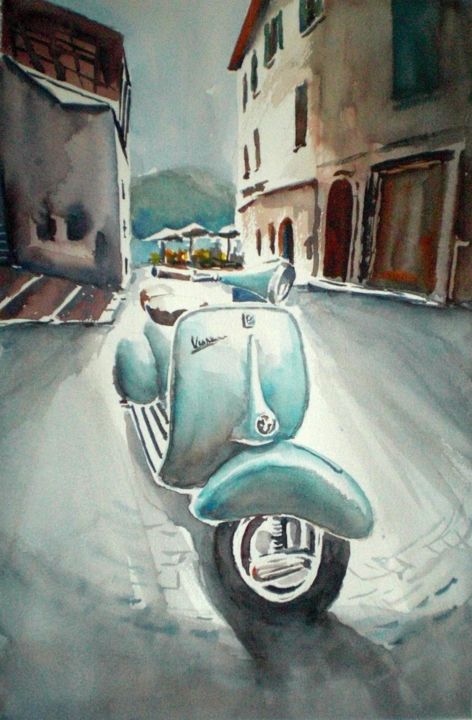 Painting titled "vespa" by Giorgio Gosti, Original Artwork, Watercolor