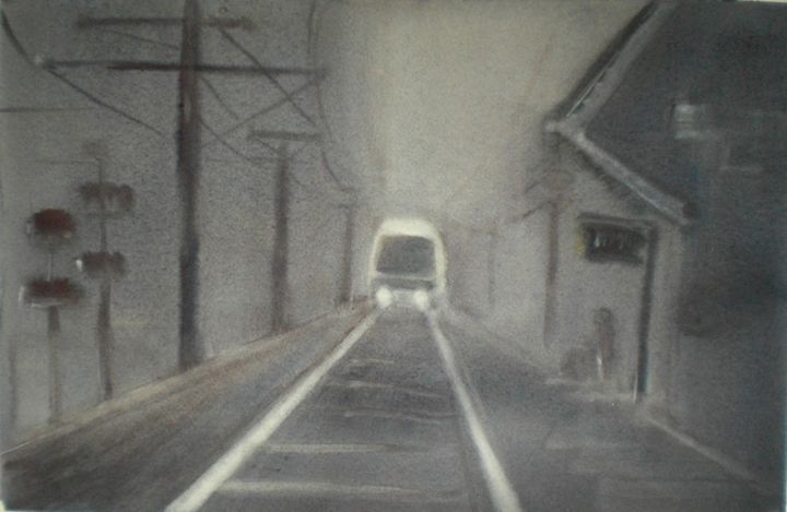 Pittura intitolato "fog station" da Giorgio Gosti, Opera d'arte originale, Acquarello