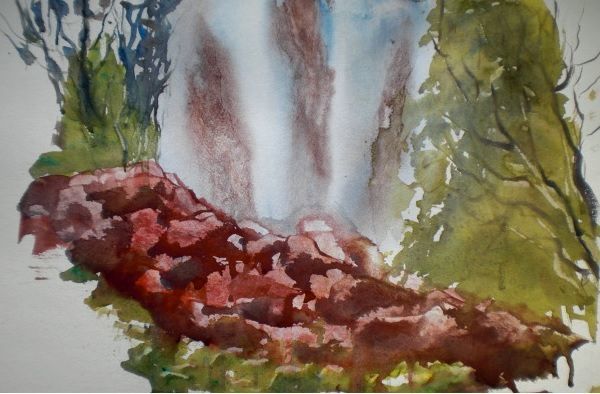 Ζωγραφική με τίτλο "waterfall" από Giorgio Gosti, Αυθεντικά έργα τέχνης, Ακουαρέλα