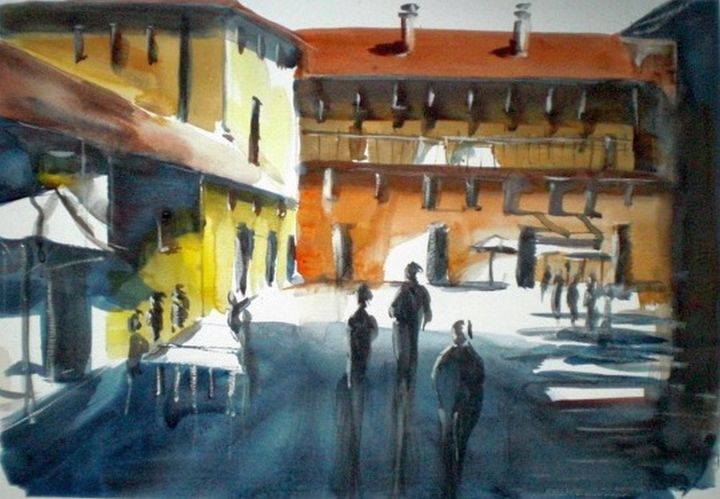 Painting titled "courtyard" by Giorgio Gosti, Original Artwork, Watercolor