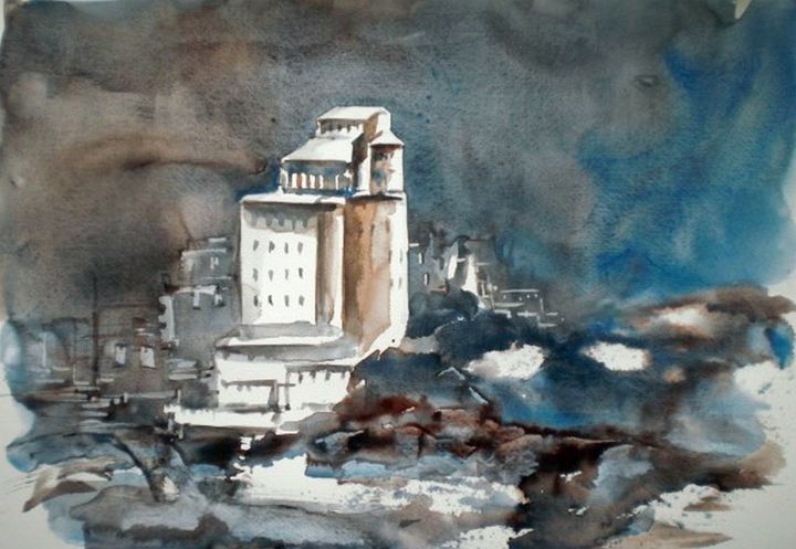 Painting titled "abbey" by Giorgio Gosti, Original Artwork, Watercolor