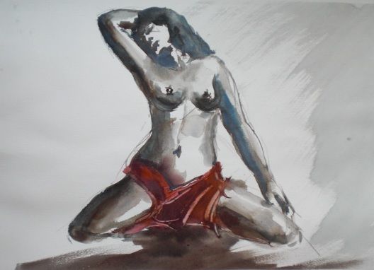 Schilderij getiteld "naked woman" door Giorgio Gosti, Origineel Kunstwerk, Aquarel