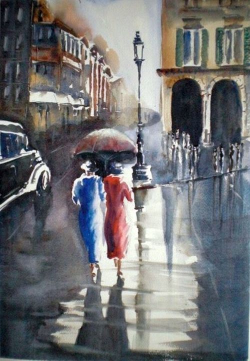 Painting titled "old Paris" by Giorgio Gosti, Original Artwork, Watercolor