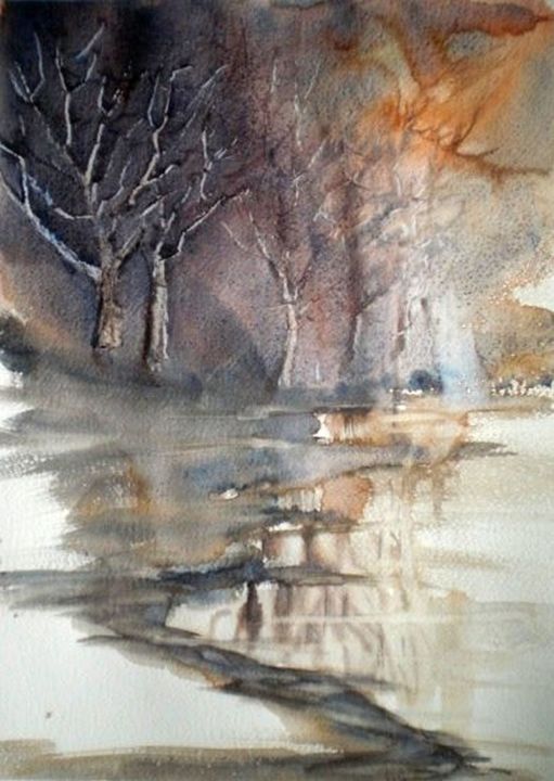 Painting titled "tree reflections" by Giorgio Gosti, Original Artwork, Watercolor