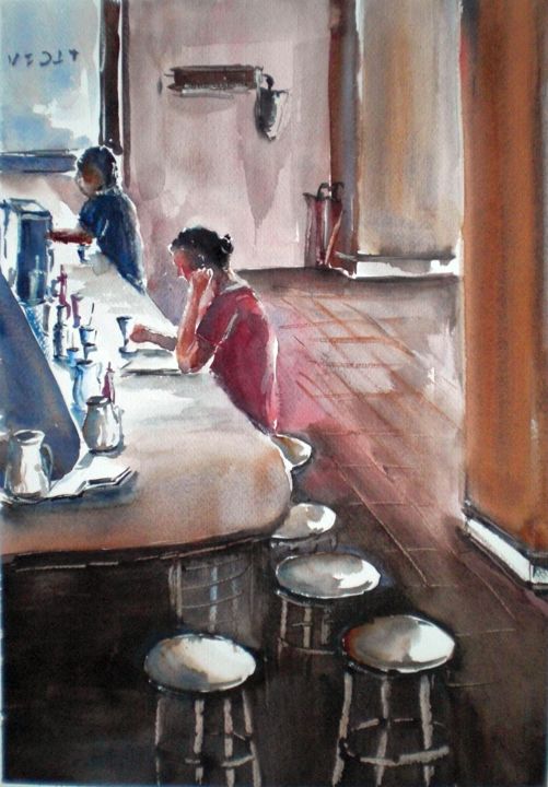 Painting titled "drink alone" by Giorgio Gosti, Original Artwork, Watercolor