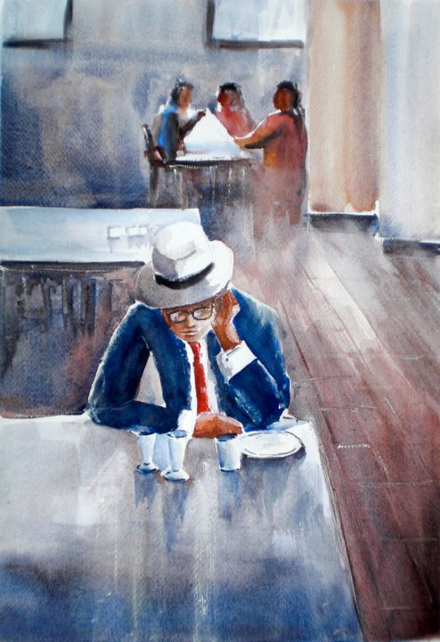 Painting titled "drink alone 2" by Giorgio Gosti, Original Artwork, Watercolor