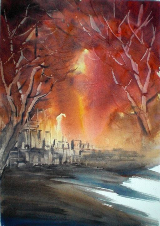 Painting titled "trees" by Giorgio Gosti, Original Artwork, Watercolor