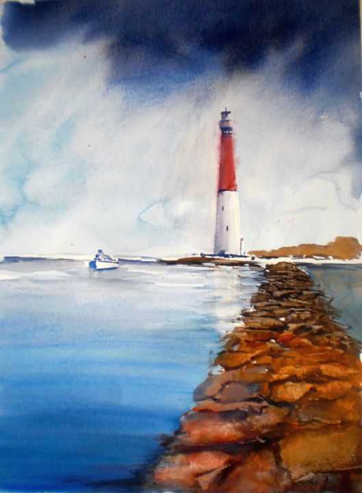 Painting titled "lighthouse" by Giorgio Gosti, Original Artwork, Watercolor