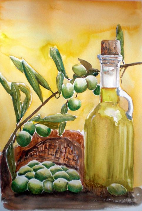 Painting titled "olive oil" by Giorgio Gosti, Original Artwork, Watercolor