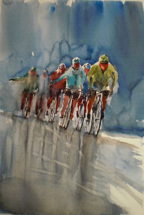 Painting titled "the race" by Giorgio Gosti, Original Artwork, Watercolor