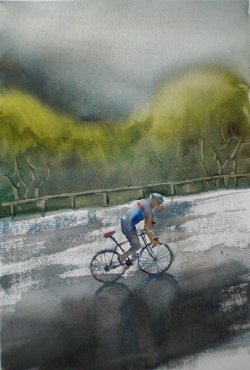 「cycling 1」というタイトルの絵画 Giorgio Gostiによって, オリジナルのアートワーク, 水彩画