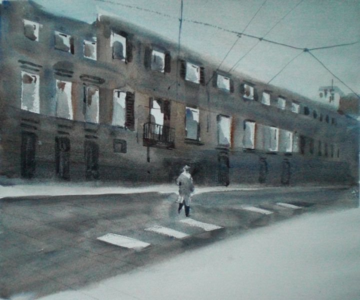 Painting titled "old Milan" by Giorgio Gosti, Original Artwork, Watercolor
