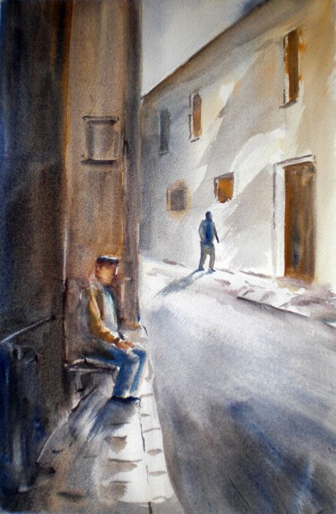 Painting titled "alone man" by Giorgio Gosti, Original Artwork, Watercolor