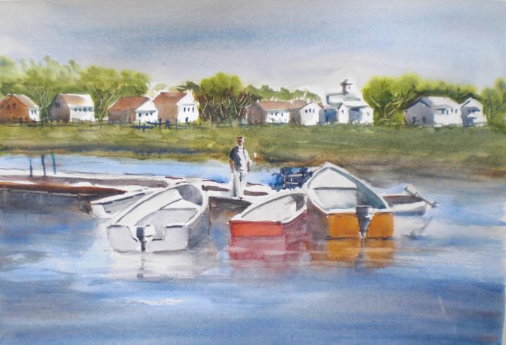 Painting titled "boats" by Giorgio Gosti, Original Artwork, Watercolor