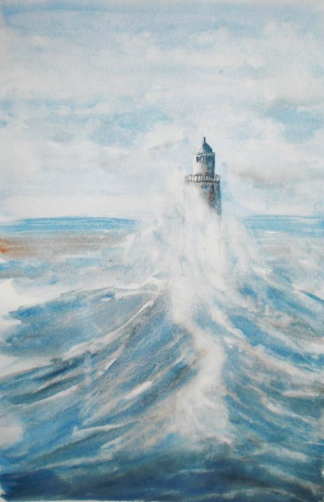 Painting titled "lighthouse-" by Giorgio Gosti, Original Artwork, Watercolor