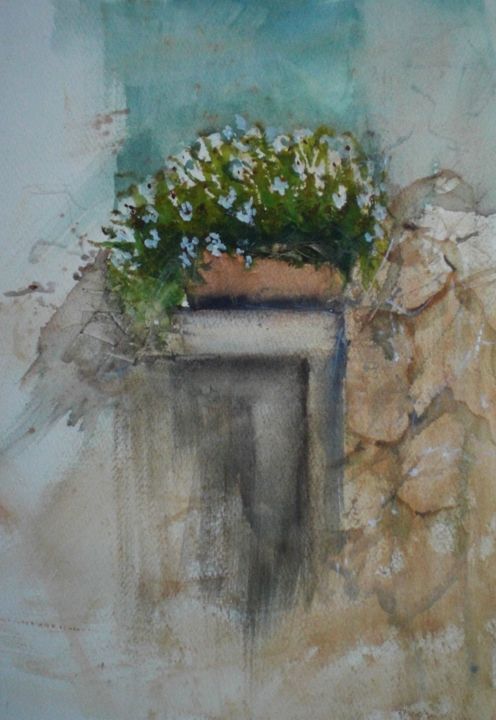 Peinture intitulée "flower pot 2" par Giorgio Gosti, Œuvre d'art originale, Aquarelle