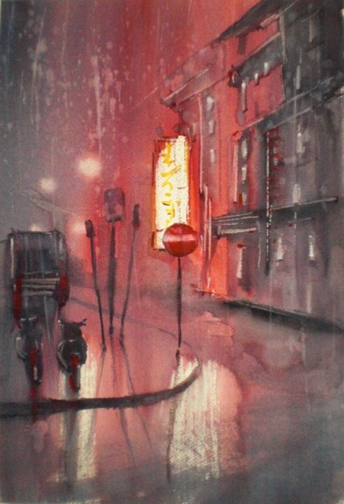 "city ​​lights" başlıklı Tablo Giorgio Gosti tarafından, Orijinal sanat, Suluboya