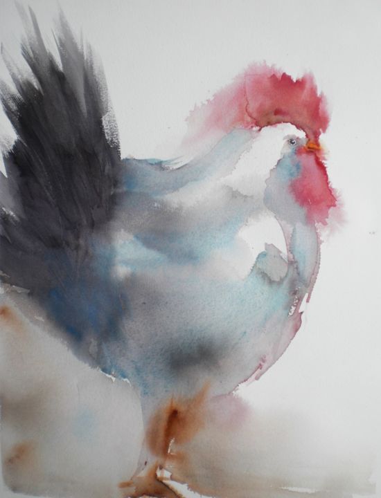 Painting titled "rooster 4" by Giorgio Gosti, Original Artwork, Watercolor
