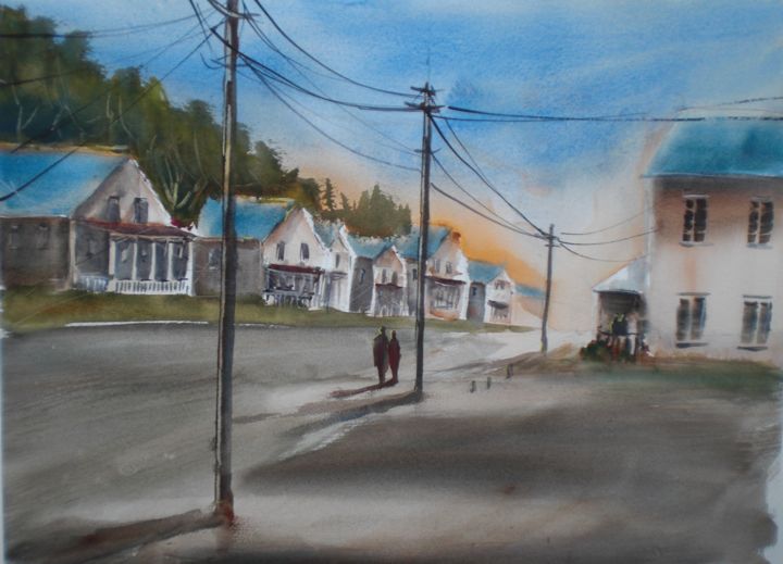 Painting titled "walking along the r…" by Giorgio Gosti, Original Artwork, Watercolor