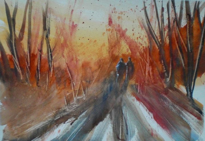 Painting titled "into the wood" by Giorgio Gosti, Original Artwork, Watercolor