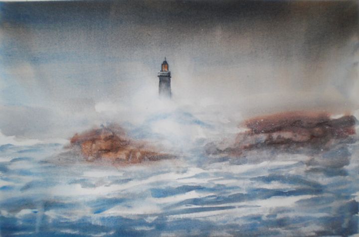 Malerei mit dem Titel "lighthouse" von Giorgio Gosti, Original-Kunstwerk, Aquarell