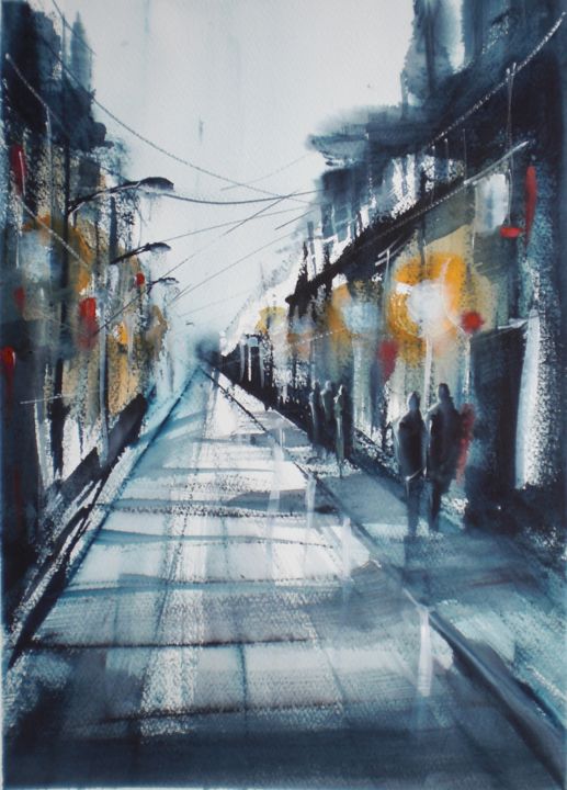 Painting titled "an imaginary city 3" by Giorgio Gosti, Original Artwork, Watercolor