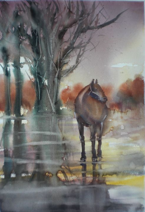 Картина под названием "horse" - Giorgio Gosti, Подлинное произведение искусства, Акварель