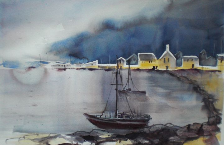 Painting titled "boats 3" by Giorgio Gosti, Original Artwork, Watercolor