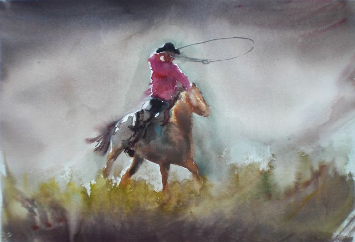 Painting titled "cowboy" by Giorgio Gosti, Original Artwork, Watercolor