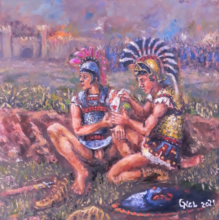 Ζωγραφική με τίτλο "Achilles and Patroc…" από Giorgos Νcl, Αυθεντικά έργα τέχνης, Λάδι