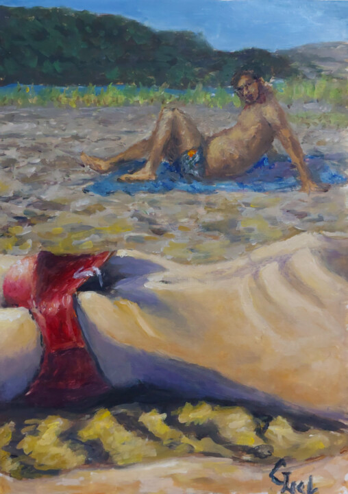 Pittura intitolato "Bathers" da Giorgos Ncl, Opera d'arte originale, Olio