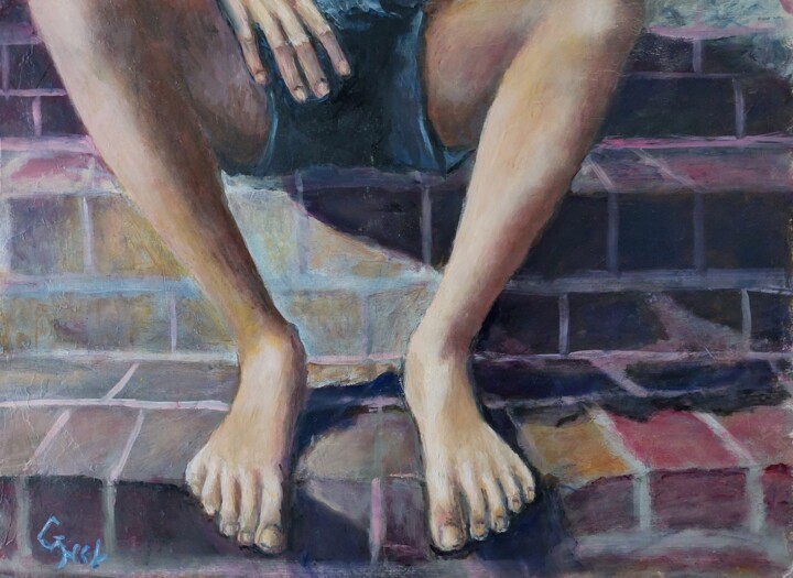 Painting titled "Steps" by Giorgos Ncl, Original Artwork, Oil