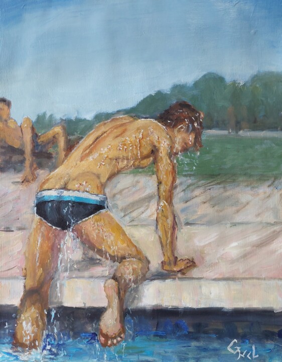 「Swimming」というタイトルの絵画 Giorgos Νclによって, オリジナルのアートワーク, オイル