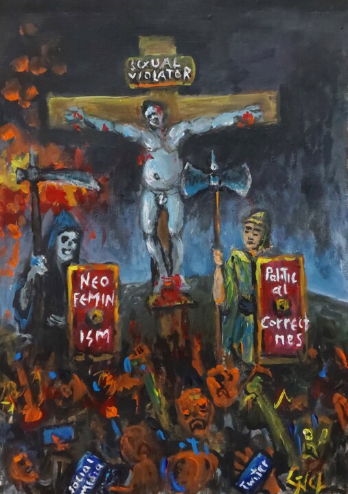 Ζωγραφική με τίτλο "Modern crucifixion" από Giorgos Νcl, Αυθεντικά έργα τέχνης, Ακρυλικό