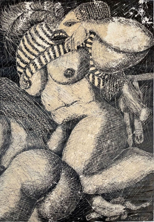 Zeichnungen mit dem Titel "Untitled.10" von Giorgos Tsakiris, Original-Kunstwerk, Tinte