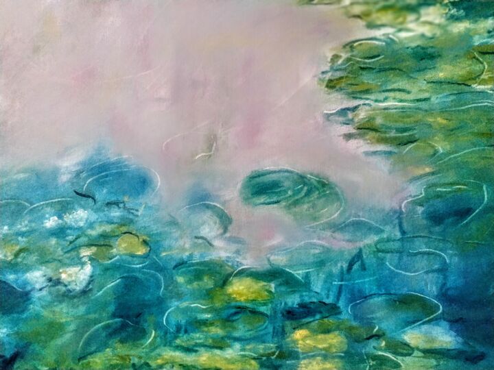 Painting titled "Water lilies. Turqu…" by Svetlana Gorina, Original Artwork, Oil