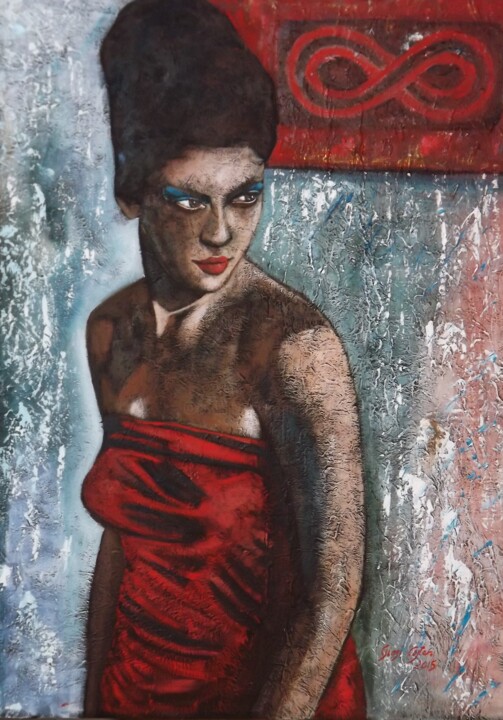 Peinture intitulée "Ragazza in rosso" par Giosi Costan, Œuvre d'art originale, Huile