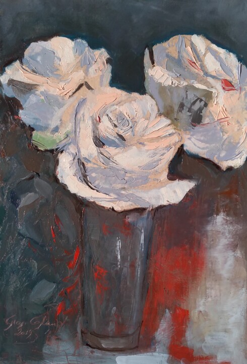 Painting titled "Rose bianche" by Giosi Costan, Original Artwork, Oil