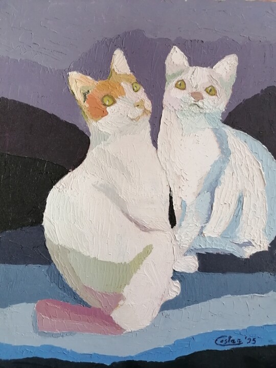 Peinture intitulée "Gatti" par Giosi Costan, Œuvre d'art originale, Huile