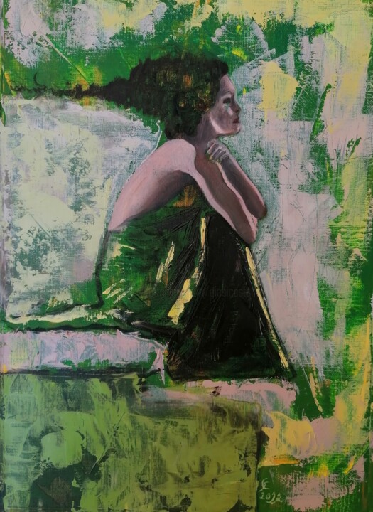 Pittura intitolato "DONNA IN ABITO VERDE" da Giosi Costan, Opera d'arte originale, Olio