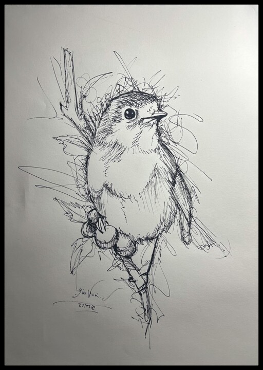 Drawing titled "étude d'un oiseau" by Giovanni.D, Original Artwork, Marker